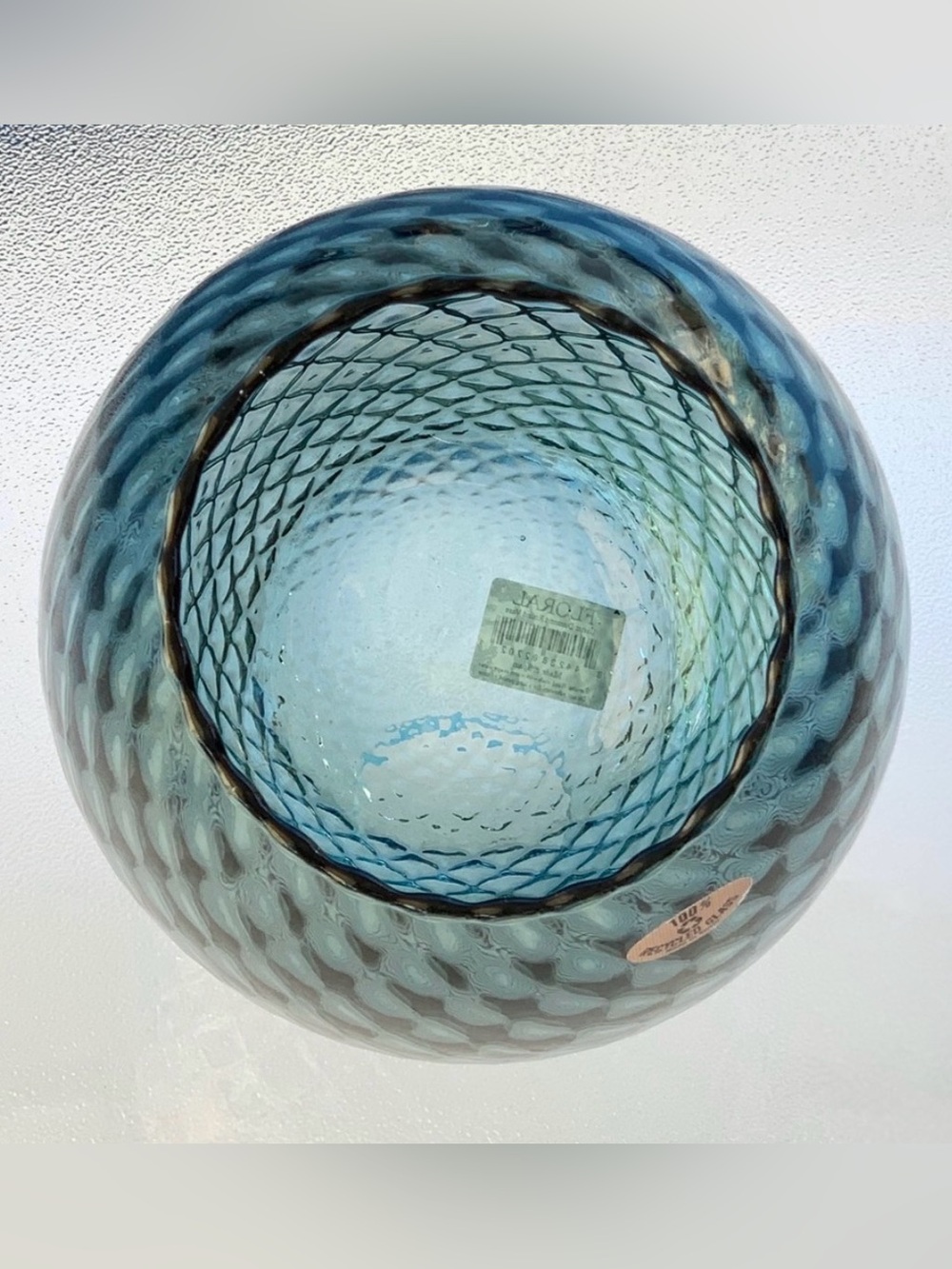 Spanish Iridescent Embossed Diamond Pattern Recycled Glass Large Table Vase - Picture 7 of 9
